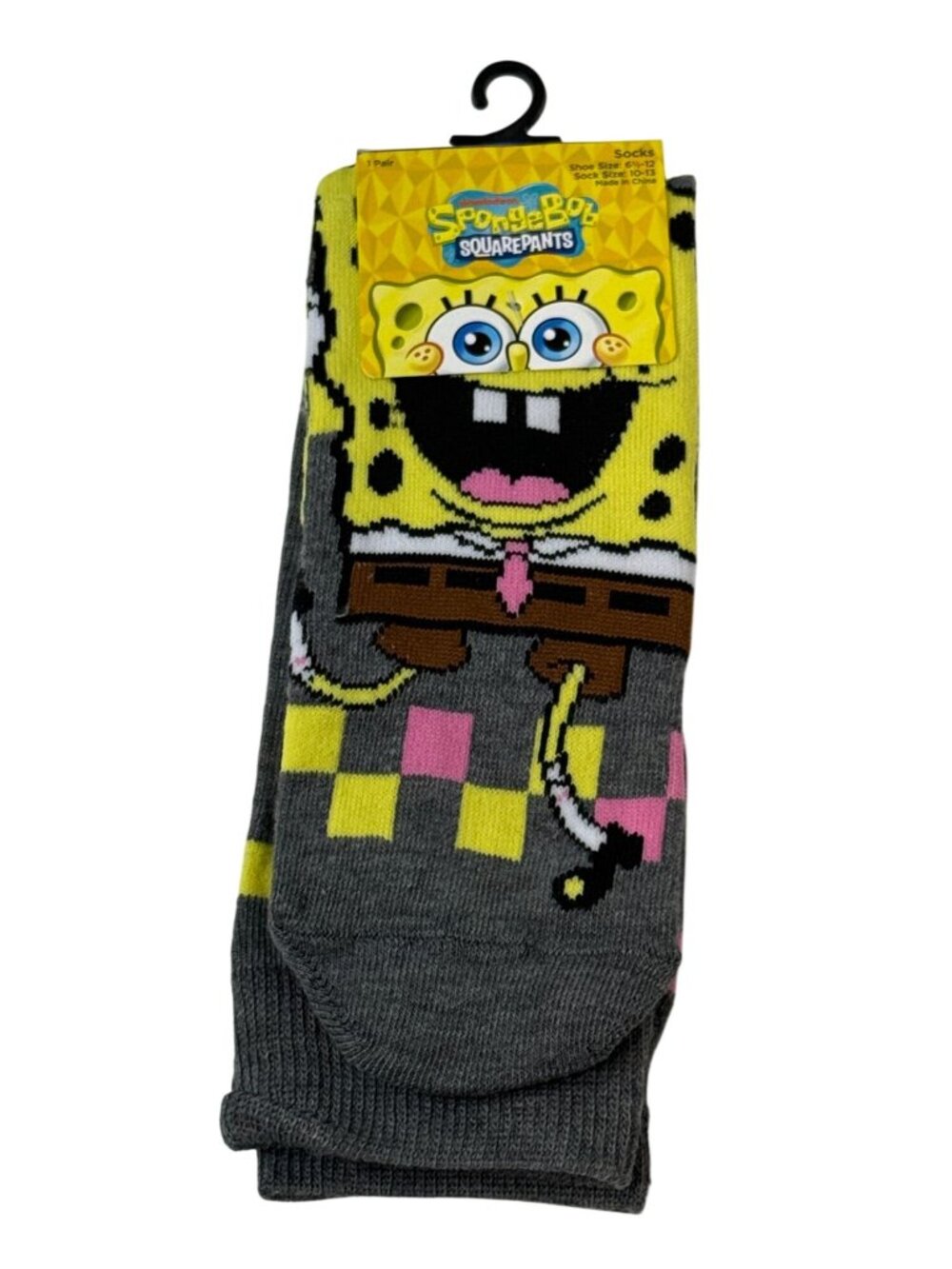 SpongeBob SquarePants Gray Crew Socks Novelty Cartoon One Size